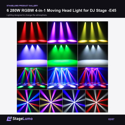 6 280W RGBW 4-in-1 Moving Head Light for DJ Stage -E45 - StageLumo image 2