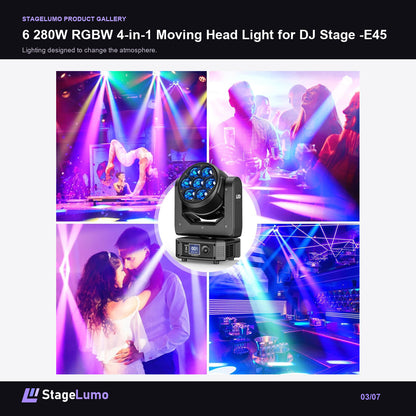 6 280W RGBW 4-in-1 Moving Head Light for DJ Stage -E45 - StageLumo image 3
