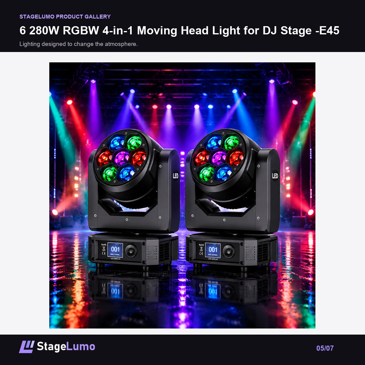 6 280W RGBW 4-in-1 Moving Head Light for DJ Stage -E45 - StageLumo image 5