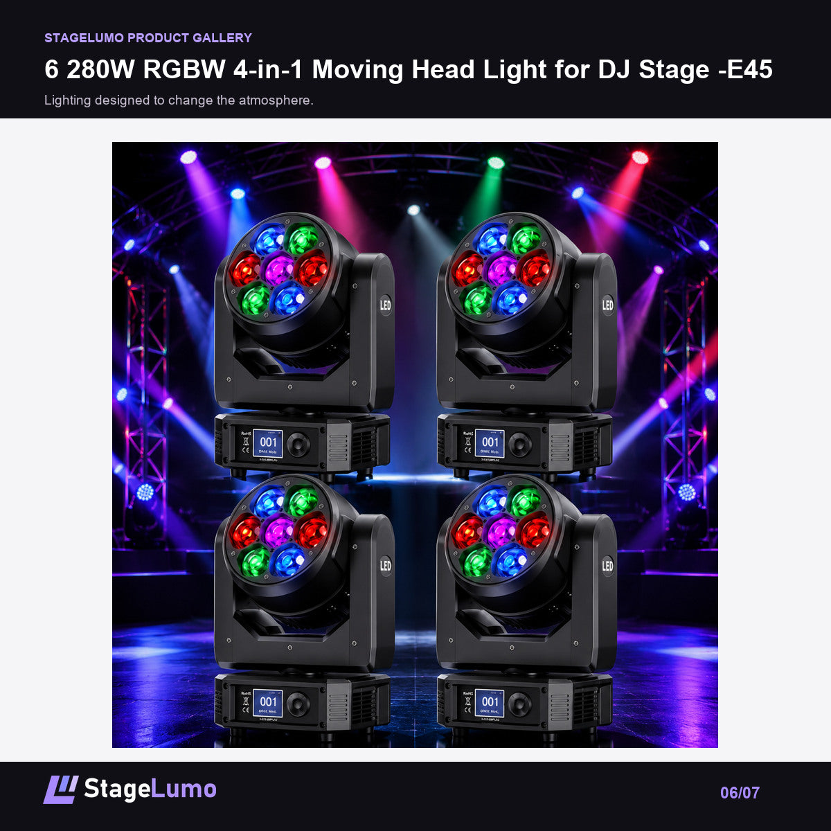 6 280W RGBW 4-in-1 Moving Head Light for DJ Stage -E45 - StageLumo image 6