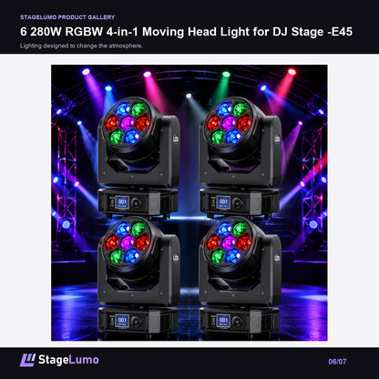 6 280W RGBW 4-in-1 Moving Head Light for DJ Stage -E45 - StageLumo image 6