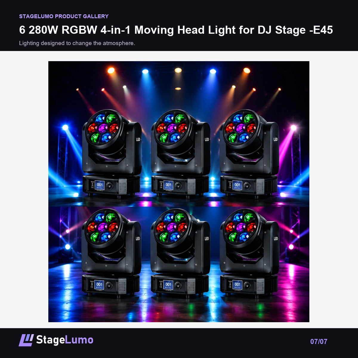 6 280W RGBW 4-in-1 Moving Head Light for DJ Stage -E45 - StageLumo image 7