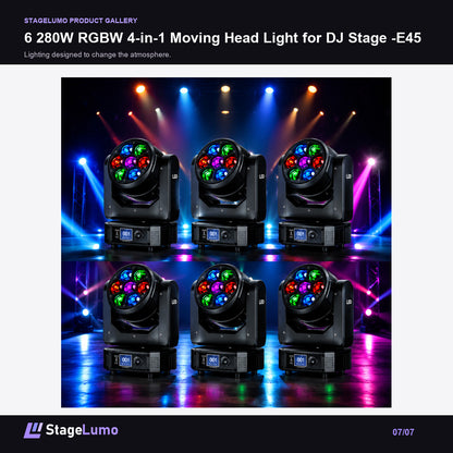 6 280W RGBW 4-in-1 Moving Head Light for DJ Stage -E45 - StageLumo image 7