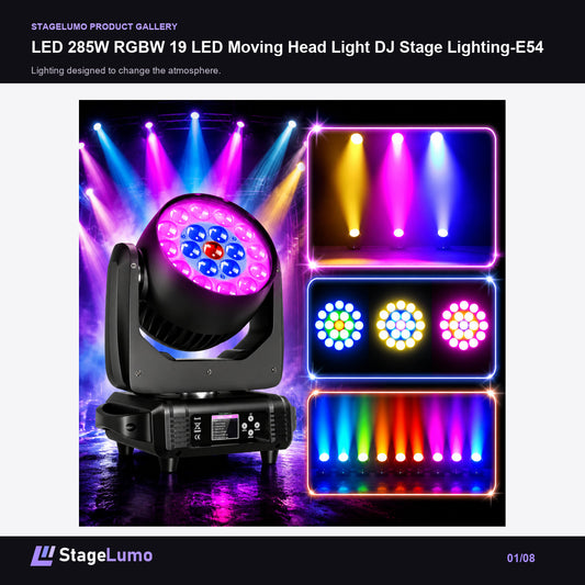 LED 285W RGBW 19 LED Moving Head Light DJ Stage Lighting-E54 - StageLumo image 1