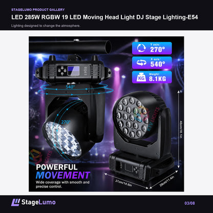 LED 285W RGBW 19 LED Moving Head Light DJ Stage Lighting-E54 - StageLumo image 3