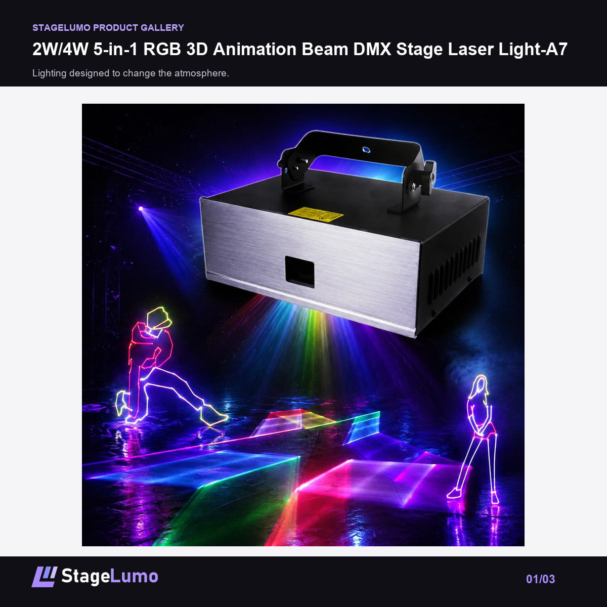 2W/4W 5-in-1 RGB 3D Animation Beam DMX Stage Laser Light-A7 - StageLumo image 1