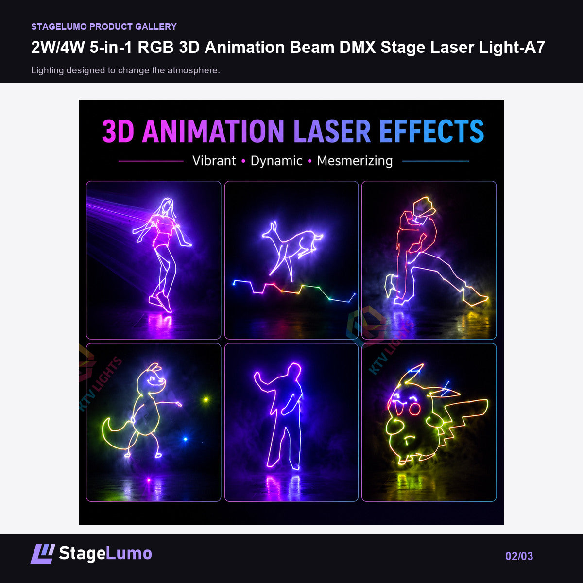 2W/4W 5-in-1 RGB 3D Animation Beam DMX Stage Laser Light-A7 - StageLumo image 2
