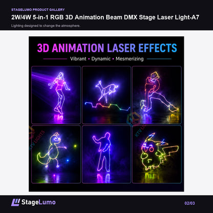 2W/4W 5-in-1 RGB 3D Animation Beam DMX Stage Laser Light-A7 - StageLumo image 2