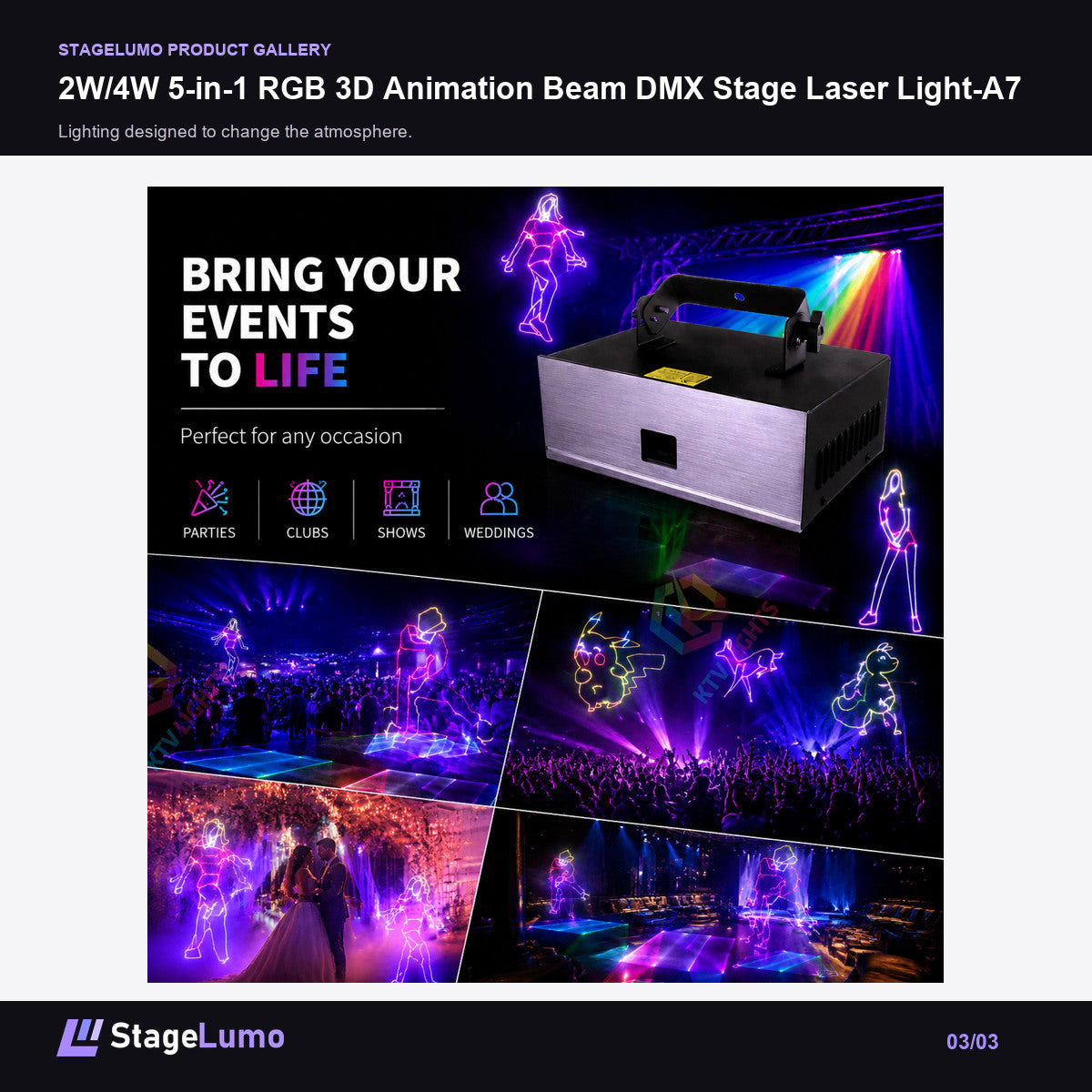2W/4W 5-in-1 RGB 3D Animation Beam DMX Stage Laser Light-A7 - StageLumo image 3
