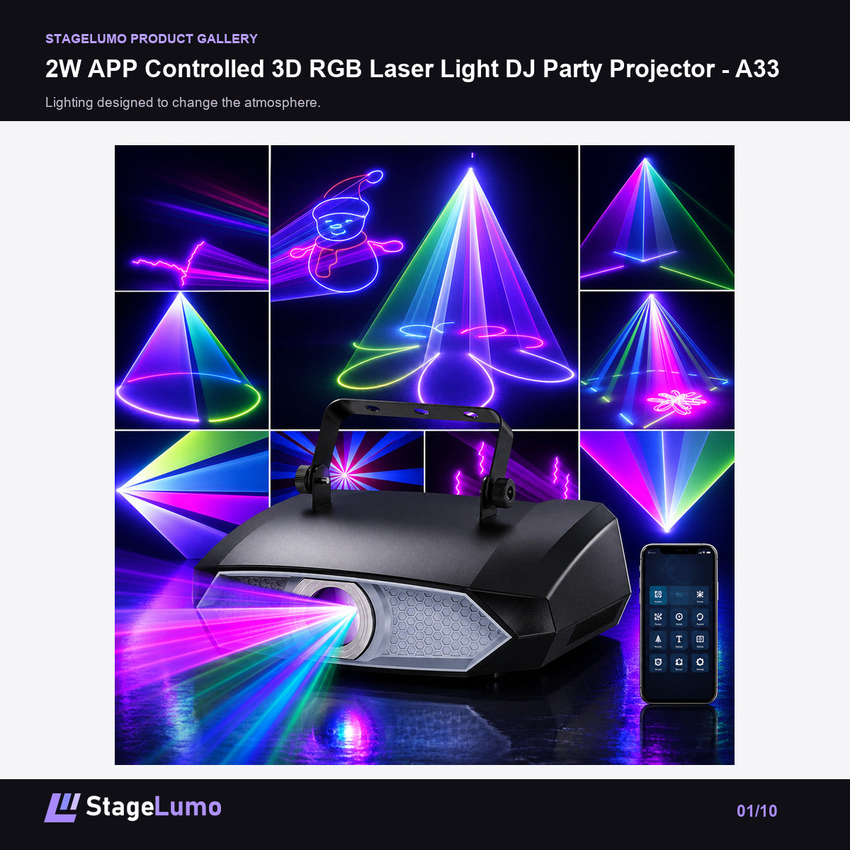 2W APP Controlled 3D RGB Laser Light DJ Party Projector - A33 - StageLumo image 1
