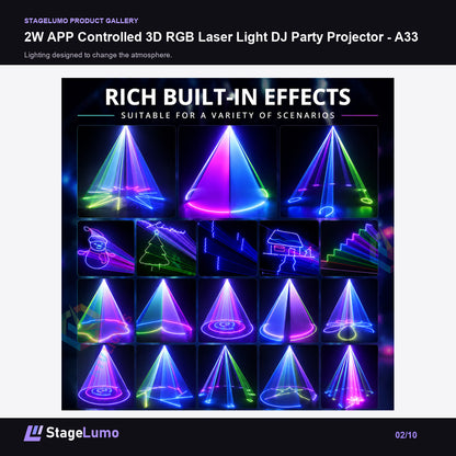 2W APP Controlled 3D RGB Laser Light DJ Party Projector - A33 - StageLumo image 2