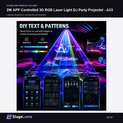 2W APP Controlled 3D RGB Laser Light DJ Party Projector - A33 - StageLumo image 3