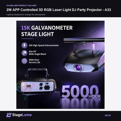 2W APP Controlled 3D RGB Laser Light DJ Party Projector - A33 - StageLumo image 4