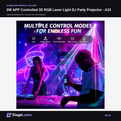 2W APP Controlled 3D RGB Laser Light DJ Party Projector - A33 - StageLumo image 6