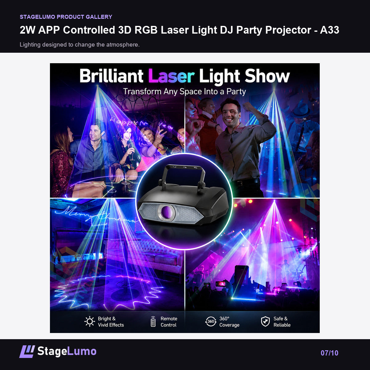 2W APP Controlled 3D RGB Laser Light DJ Party Projector - A33 - StageLumo image 7