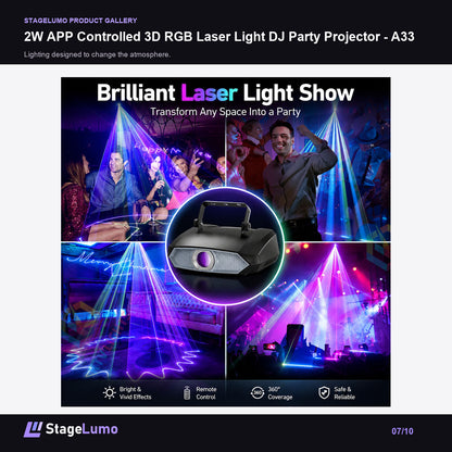 2W APP Controlled 3D RGB Laser Light DJ Party Projector - A33 - StageLumo image 7