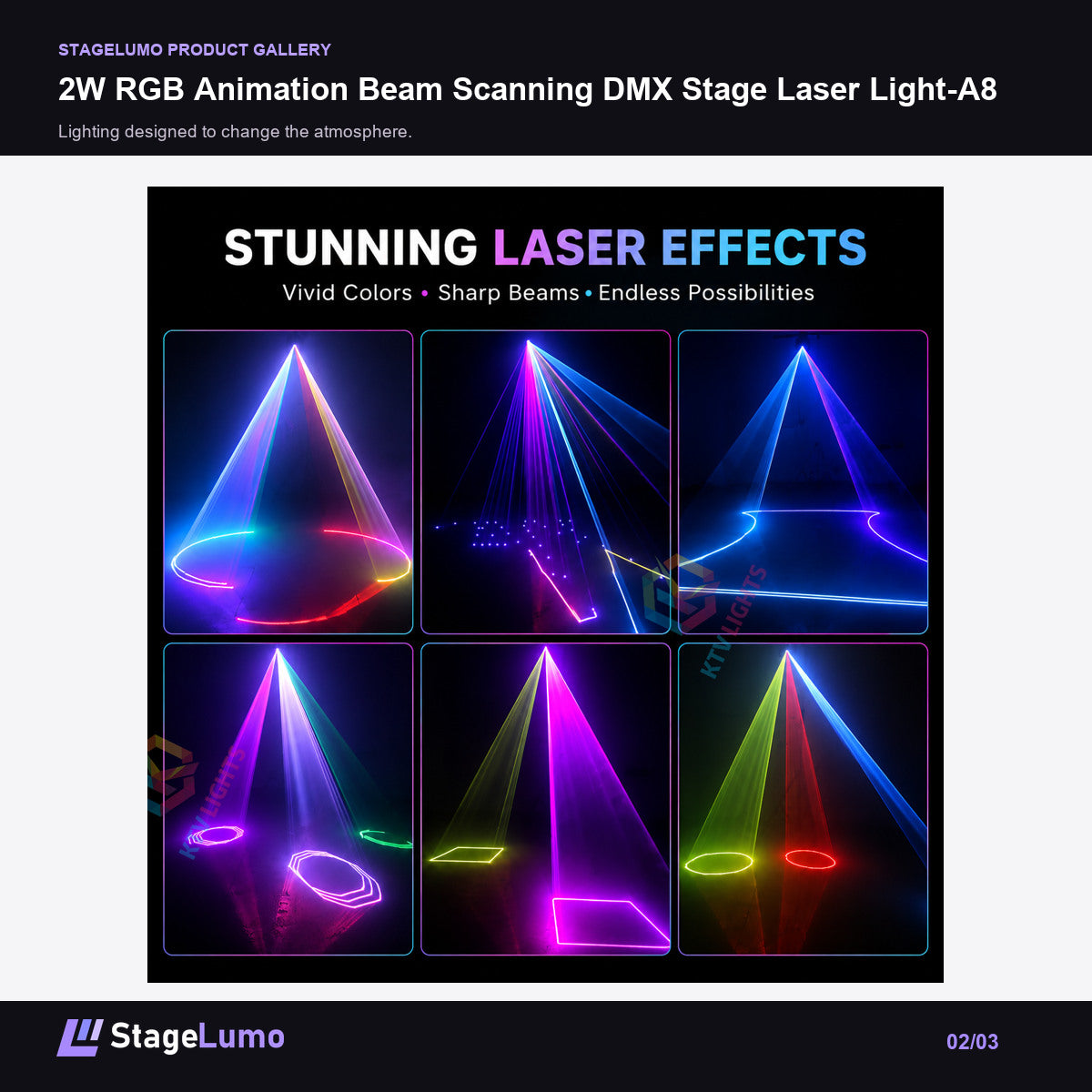 2W RGB Animation Beam Scanning DMX Stage Laser Light-A8 - StageLumo image 2