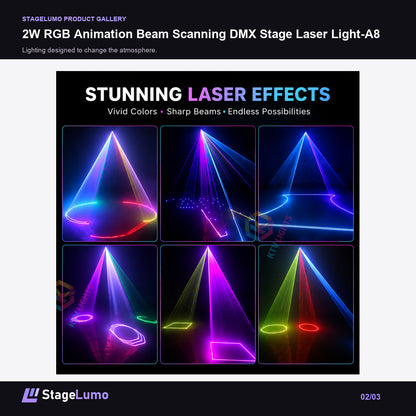 2W RGB Animation Beam Scanning DMX Stage Laser Light-A8 - StageLumo image 2