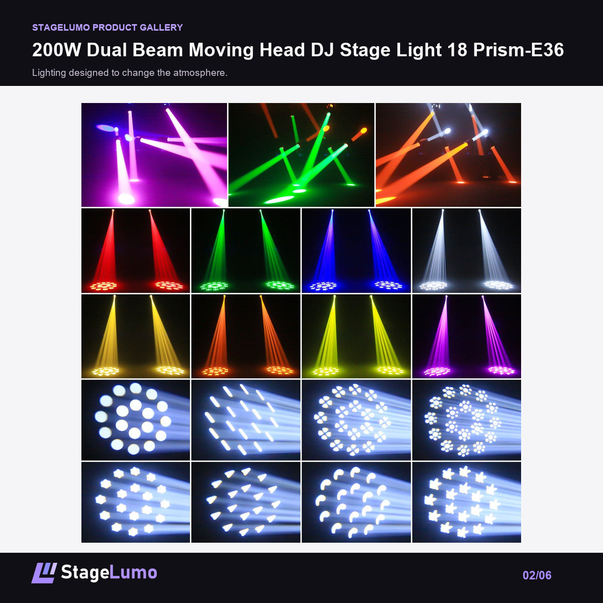 200W Dual Beam Moving Head DJ Stage Light 18 Prism-E36 - StageLumo image 2