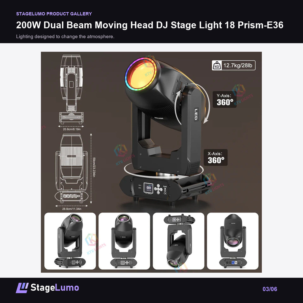 200W Dual Beam Moving Head DJ Stage Light 18 Prism-E36 - StageLumo image 3