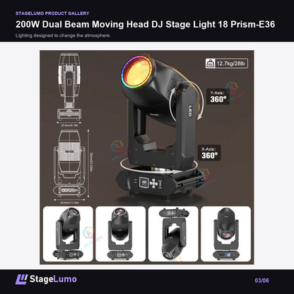 200W Dual Beam Moving Head DJ Stage Light 18 Prism-E36 - StageLumo image 3