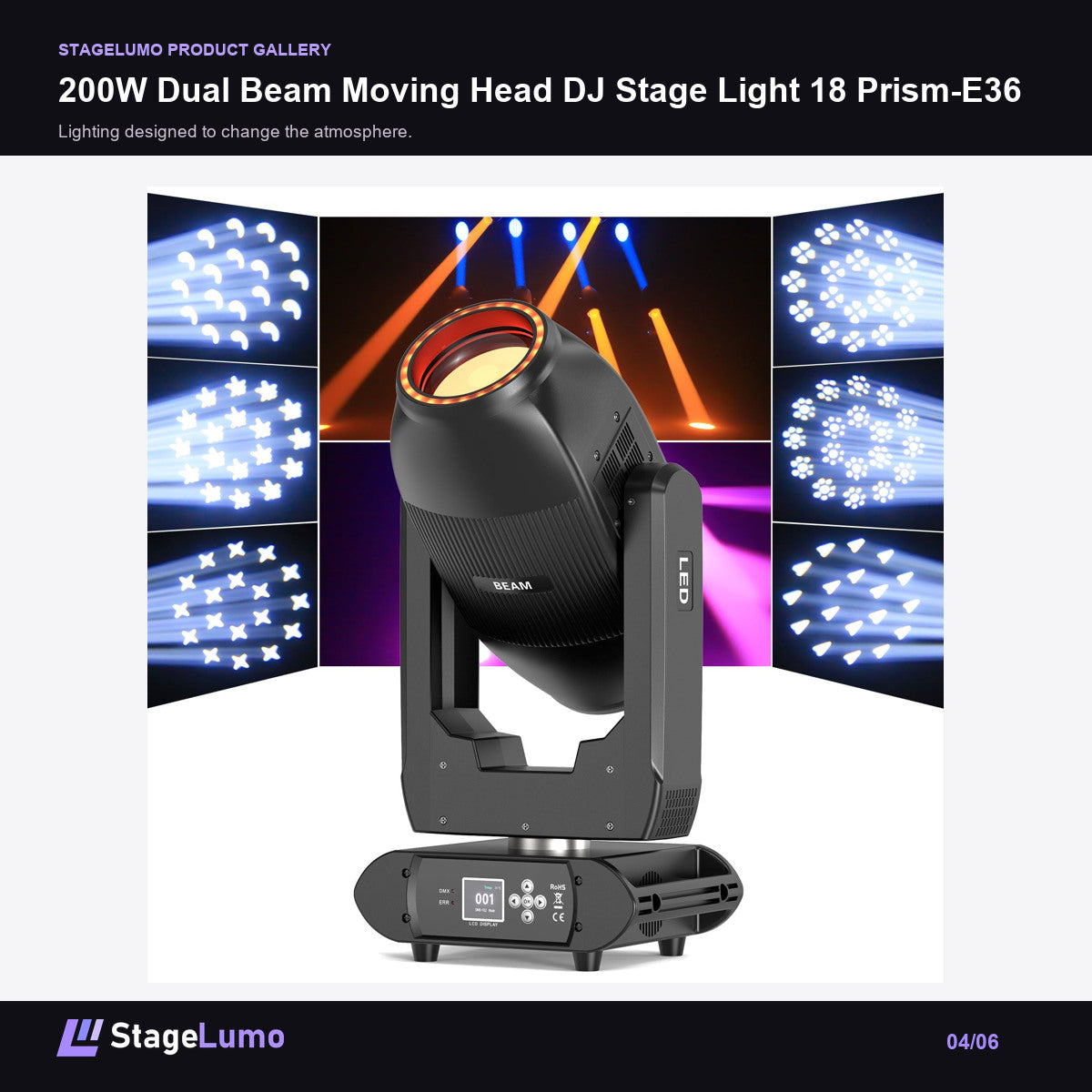200W Dual Beam Moving Head DJ Stage Light 18 Prism-E36 - StageLumo image 4