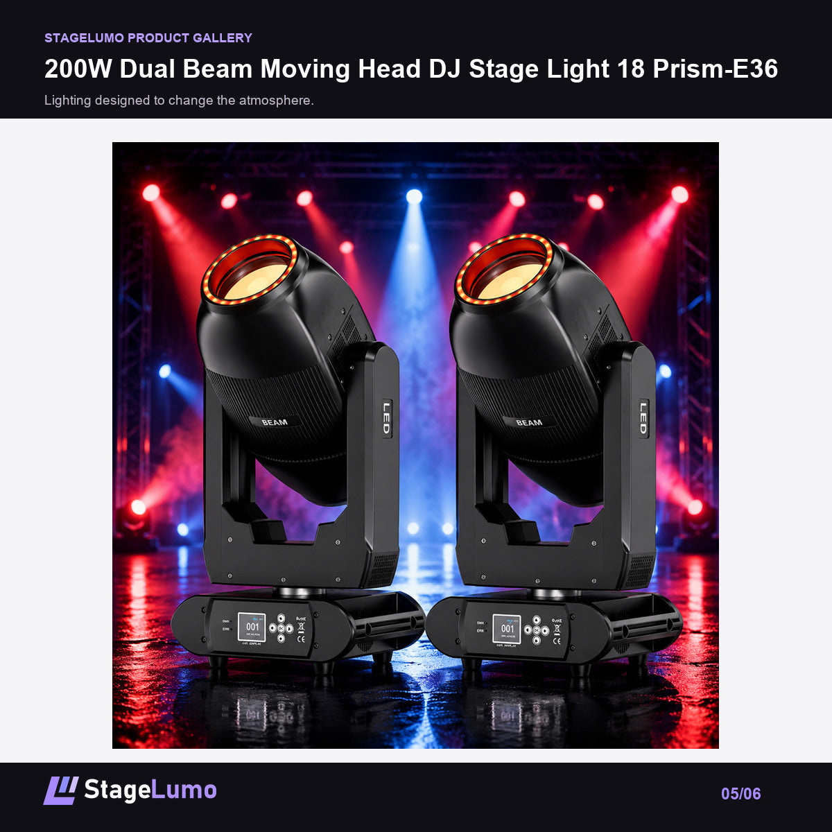 200W Dual Beam Moving Head DJ Stage Light 18 Prism-E36 - StageLumo image 5