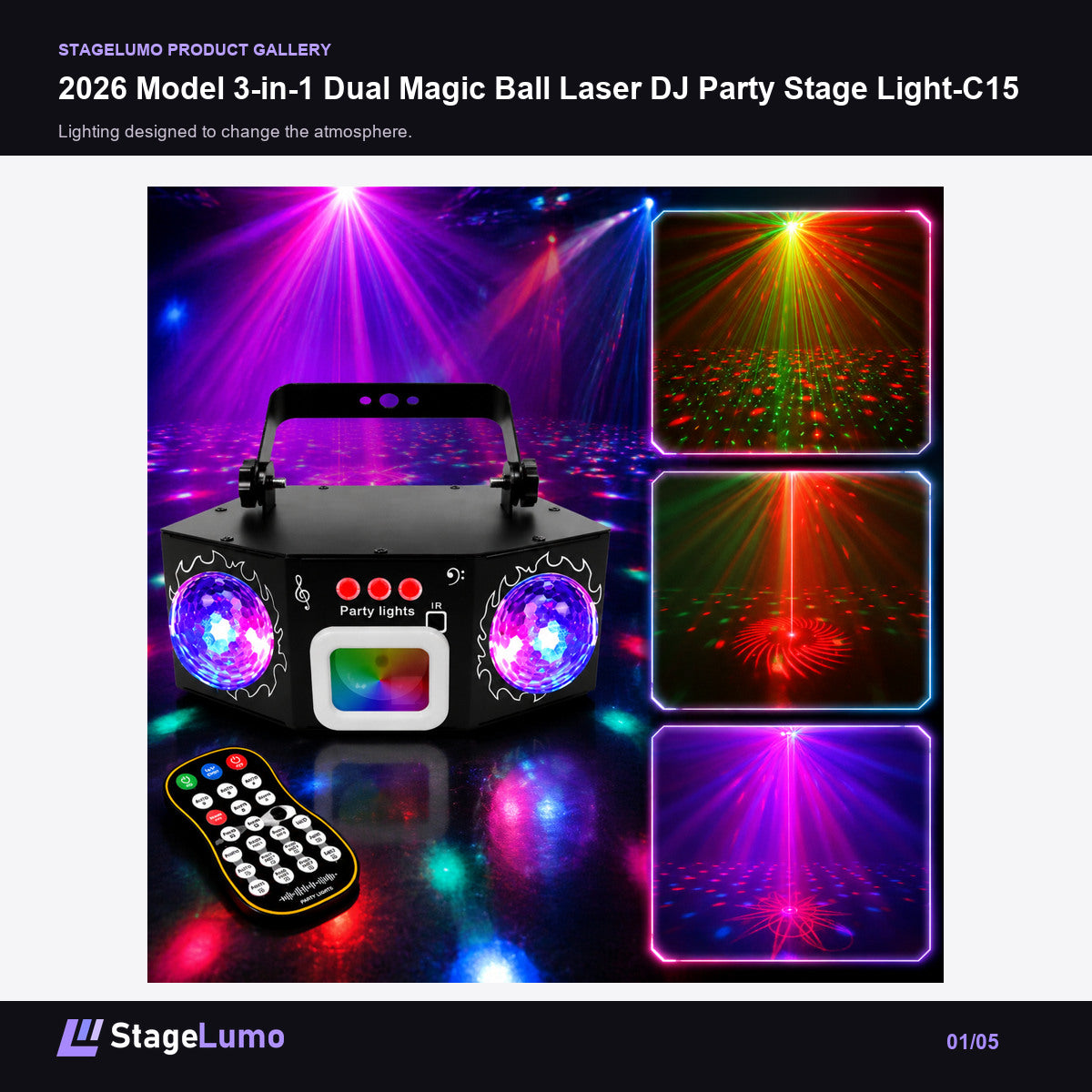 2026 Model 3-in-1 Dual Magic Ball Laser DJ Party Stage Light-C15 - StageLumo image 1