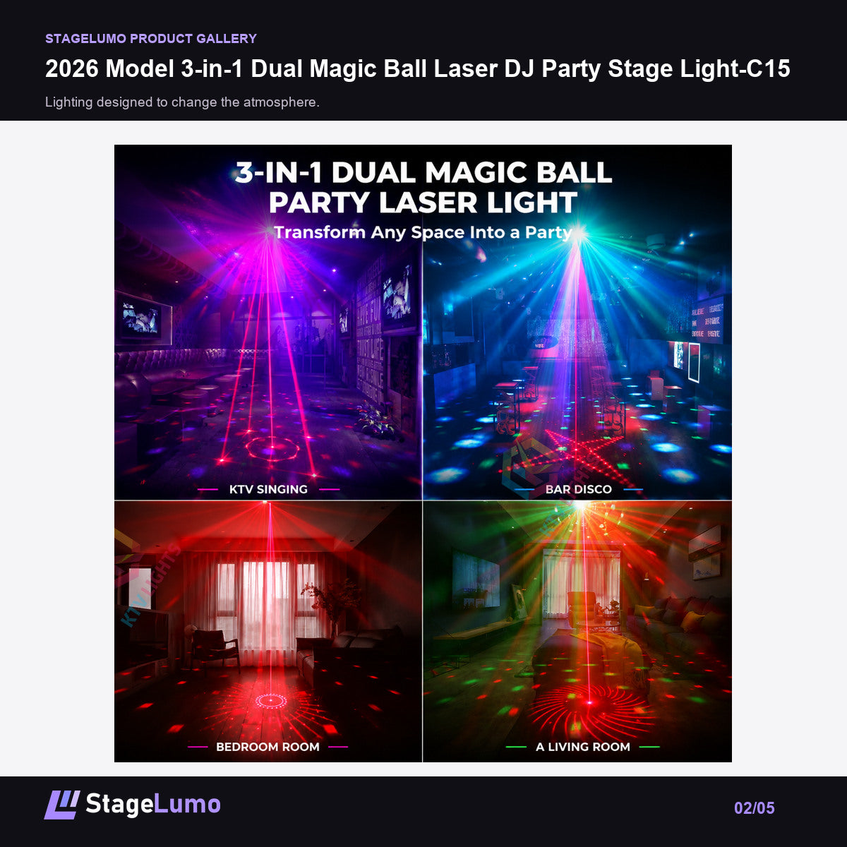 2026 Model 3-in-1 Dual Magic Ball Laser DJ Party Stage Light-C15 - StageLumo image 2