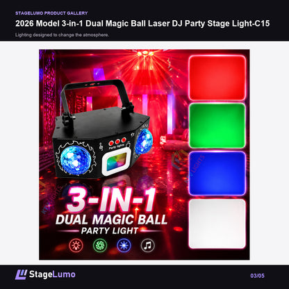 2026 Model 3-in-1 Dual Magic Ball Laser DJ Party Stage Light-C15 - StageLumo image 3