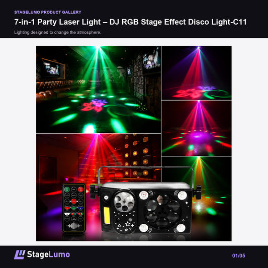7-in-1 Party Laser Light – DJ RGB Stage Effect Disco Light-C11 - StageLumo image 1