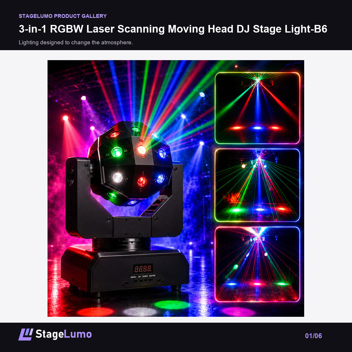 3-in-1 RGBW Laser Scanning Moving Head DJ Stage Light-B6 - StageLumo image 1