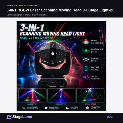 3-in-1 RGBW Laser Scanning Moving Head DJ Stage Light-B6 - StageLumo image 2