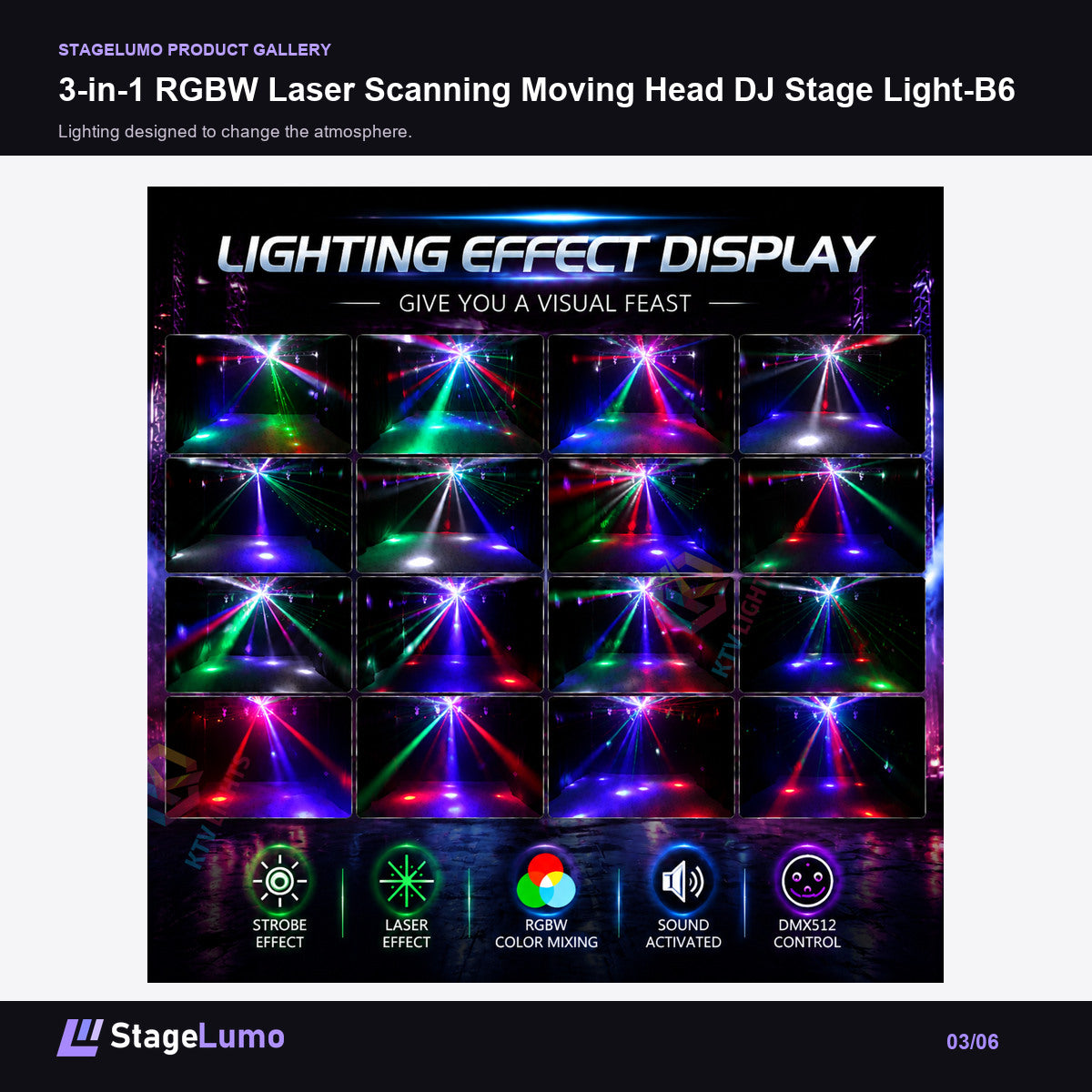 3-in-1 RGBW Laser Scanning Moving Head DJ Stage Light-B6 - StageLumo image 3