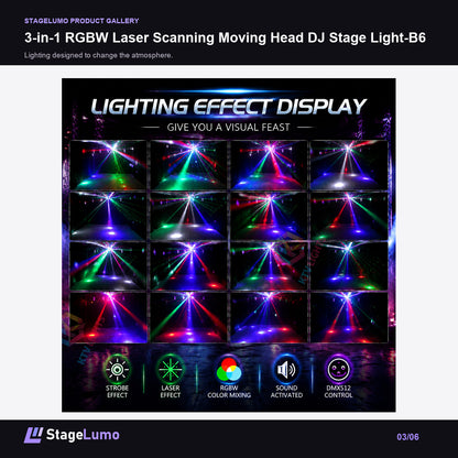 3-in-1 RGBW Laser Scanning Moving Head DJ Stage Light-B6 - StageLumo image 3