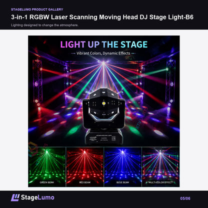 3-in-1 RGBW Laser Scanning Moving Head DJ Stage Light-B6 - StageLumo image 5