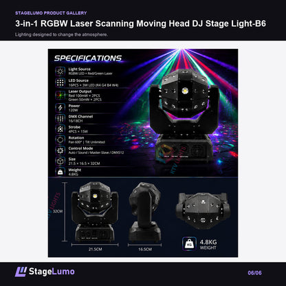 3-in-1 RGBW Laser Scanning Moving Head DJ Stage Light-B6 - StageLumo image 6