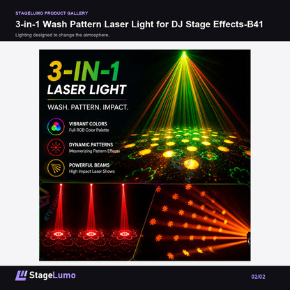 3-in-1 Wash Pattern Laser Light for DJ Stage Effects-B41 - StageLumo image 2