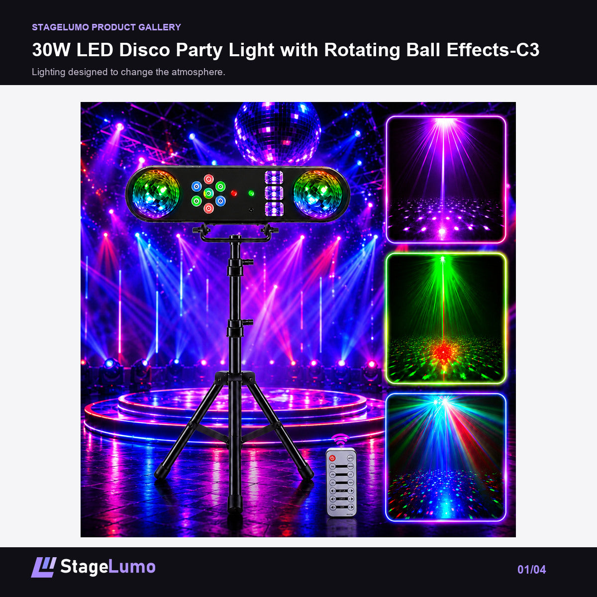 30W LED Disco Party Light with Rotating Ball Effects-C3 - StageLumo image 1
