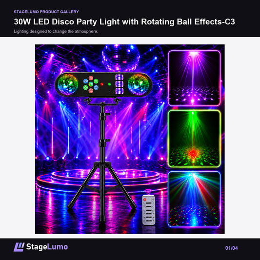 30W LED Disco Party Light with Rotating Ball Effects-C3 - StageLumo image 1