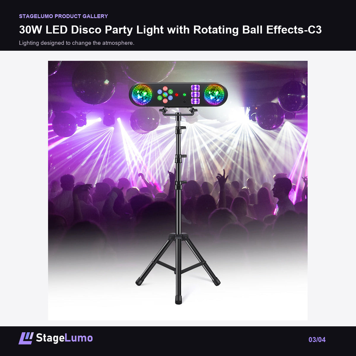 30W LED Disco Party Light with Rotating Ball Effects-C3 - StageLumo image 3