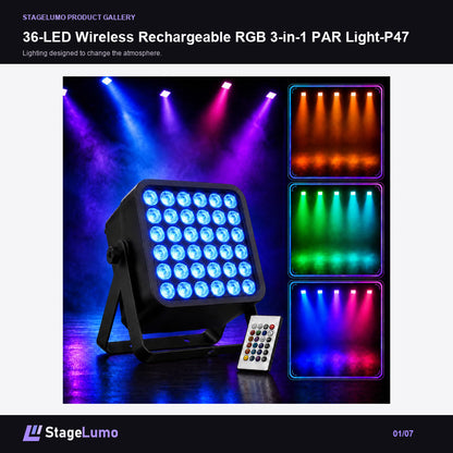 36-LED Wireless Rechargeable RGB 3-in-1 PAR Light-P47 - StageLumo image 1