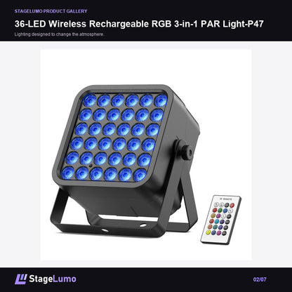 36-LED Wireless Rechargeable RGB 3-in-1 PAR Light-P47 - StageLumo image 2