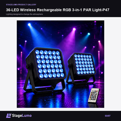 36-LED Wireless Rechargeable RGB 3-in-1 PAR Light-P47 - StageLumo image 3