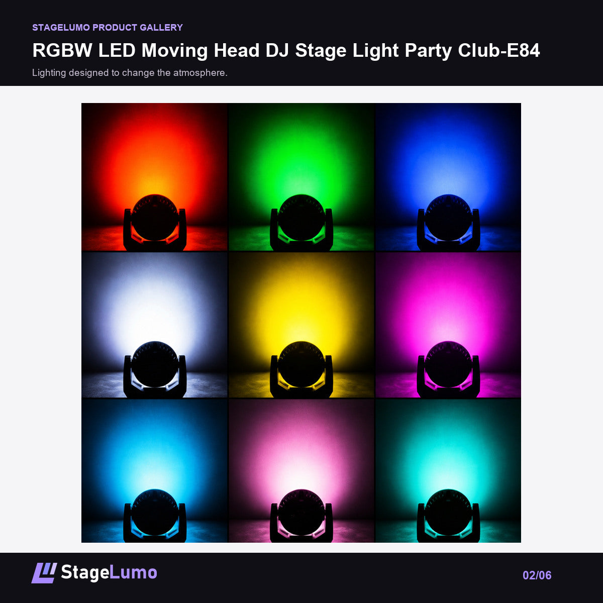 RGBW LED Moving Head DJ Stage Light Party Club-E84 - StageLumo image 2