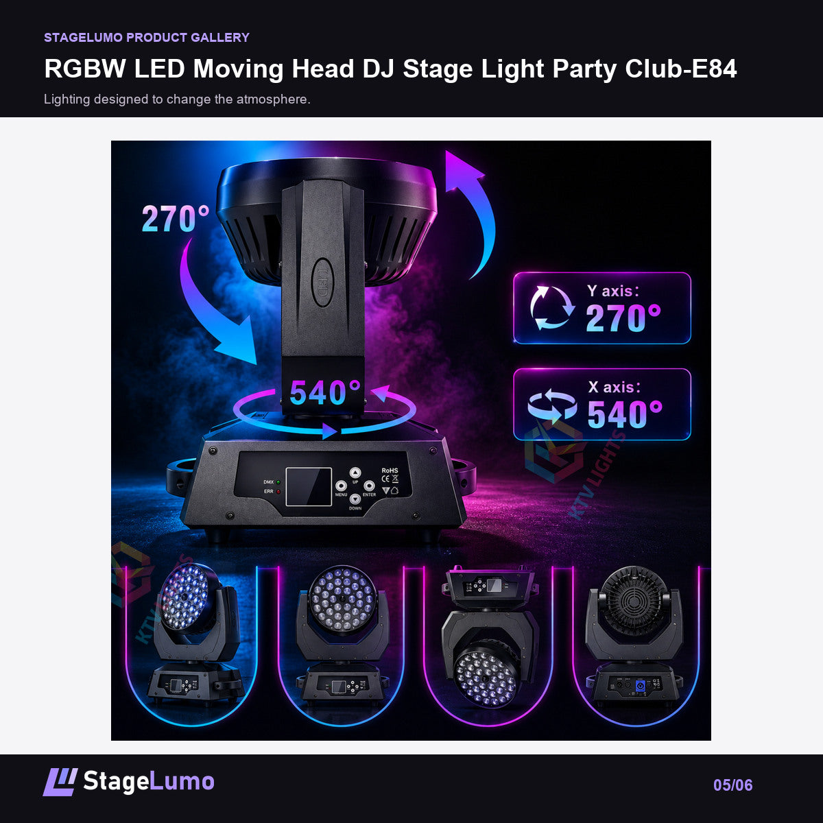 RGBW LED Moving Head DJ Stage Light Party Club-E84 - StageLumo image 5