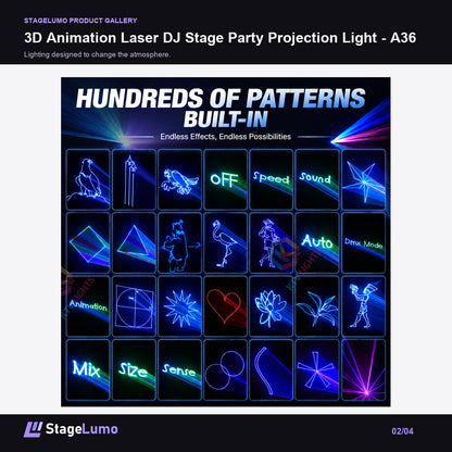 3D Animation Laser DJ Stage Party Projection Light - A36 - StageLumo image 2