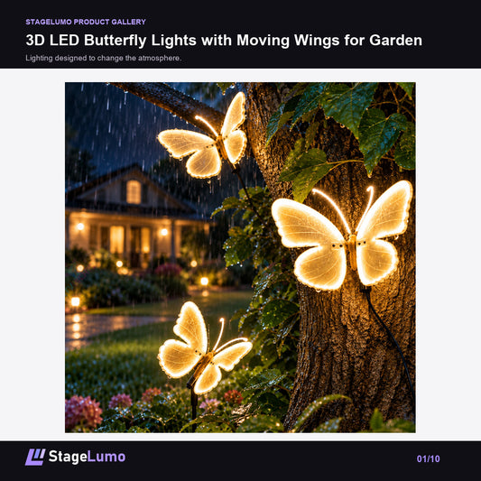 3D LED Butterfly Lights with Moving Wings for Garden - StageLumo image 1