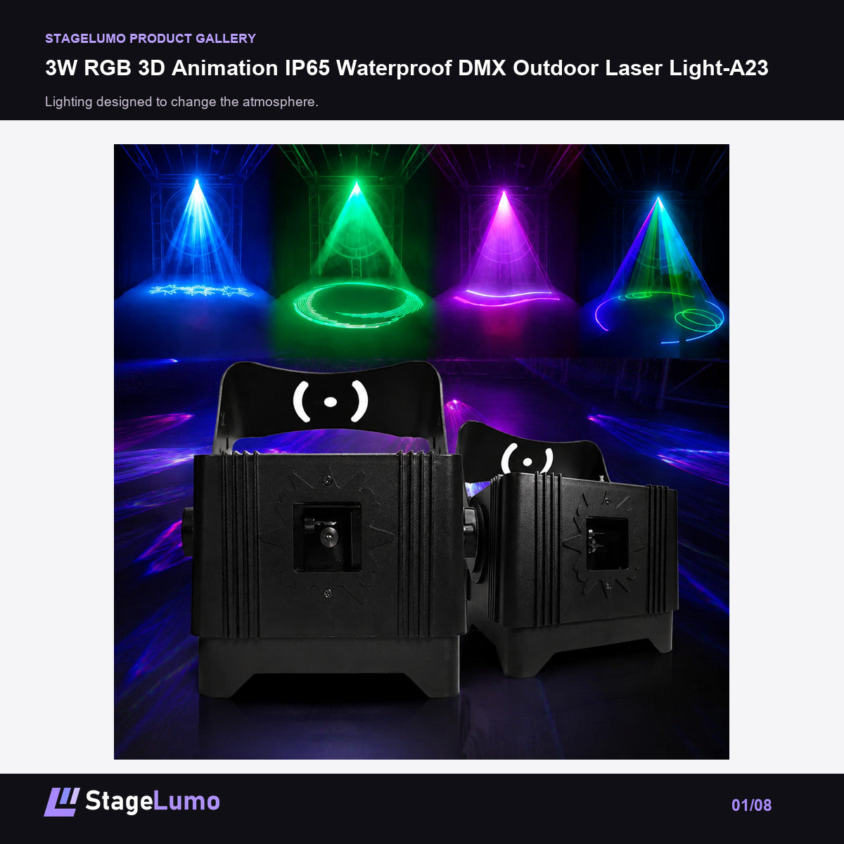 3W RGB 3D Animation IP65 Waterproof DMX Outdoor Laser Light-A23 - StageLumo image 1