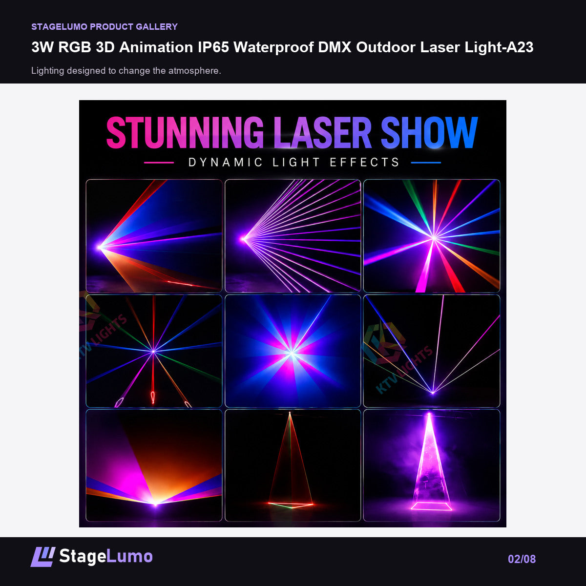 3W RGB 3D Animation IP65 Waterproof DMX Outdoor Laser Light-A23 - StageLumo image 2
